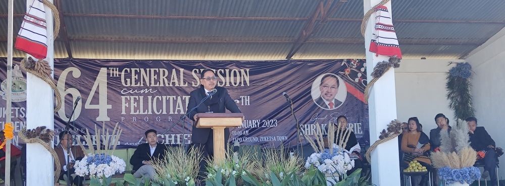 K Therie, President NPCC addressing the Zuketsa Students’ Union 64th general session cum felicitation programme on January 6.